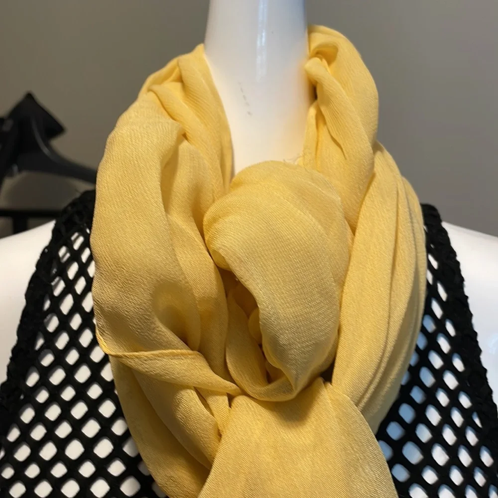 Vintage Yellow chiffon silk scarf with beads at one end bought at Nordstrom