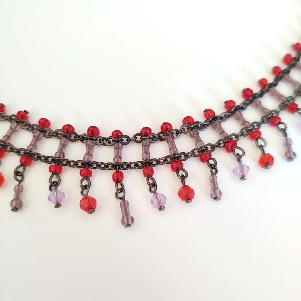 Orange and lavender beaded choker necklace