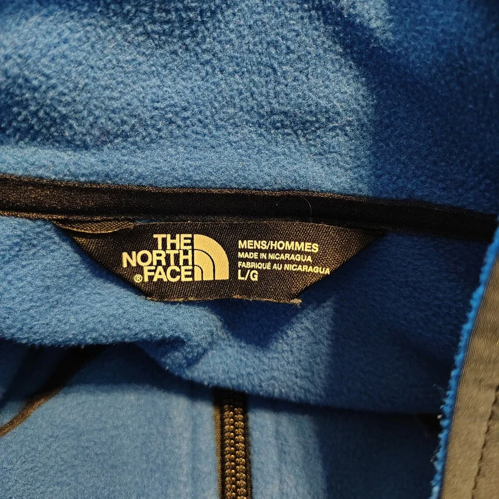 The North Face Mens Full Zip Fleece Jacket Blue Navy Softshell Overlay Large