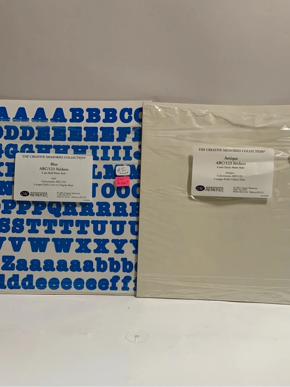 Creative Memories Antique White & Blue ABC/123 Stickers 8 sheet Lot NEW