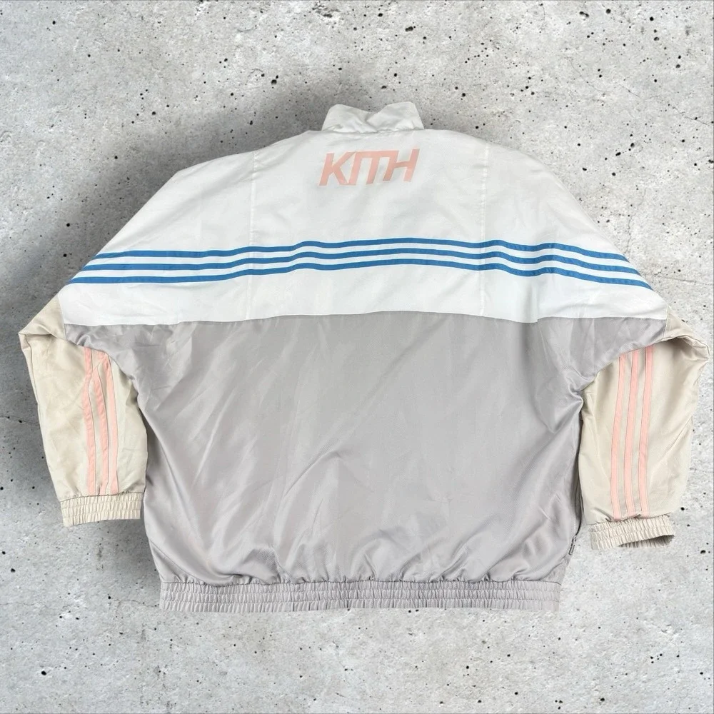 Adidas‎ KITH Track Windbreaker Jacket Size L Oversized White Three Stipe Pastel