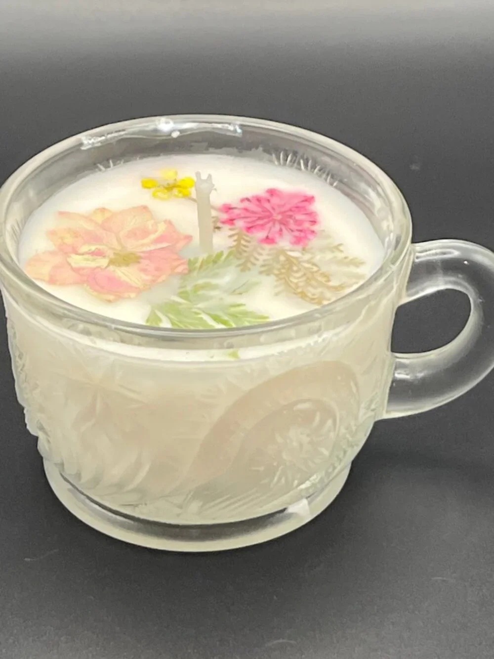 Peach Blossom Frosted Glass Teacup Candle