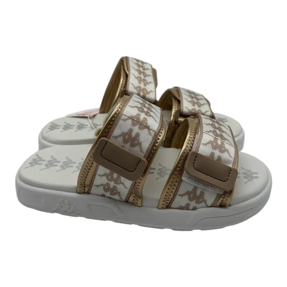 Kappa 222 Banda Aster 2 Sandals Womens Sz 6 White Almond Gold Slides 311BJLW-A0Q
