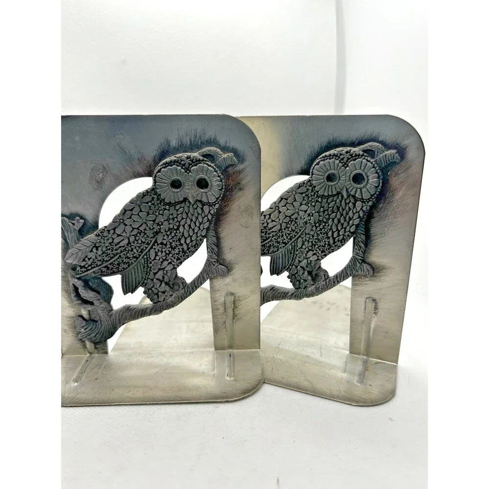 vintage owl figurine metal bookends pantina rustic art library decor bird