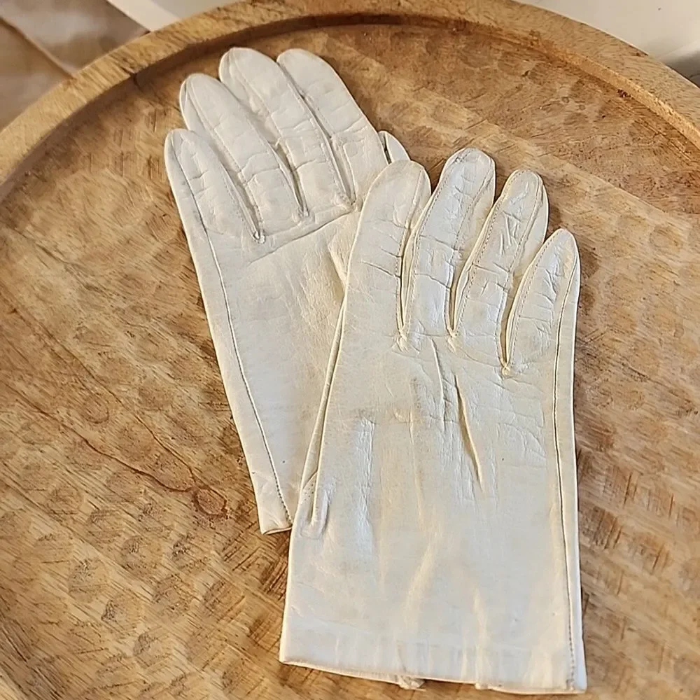 100% Silk & Leather Vintage Gloves WP 9633
