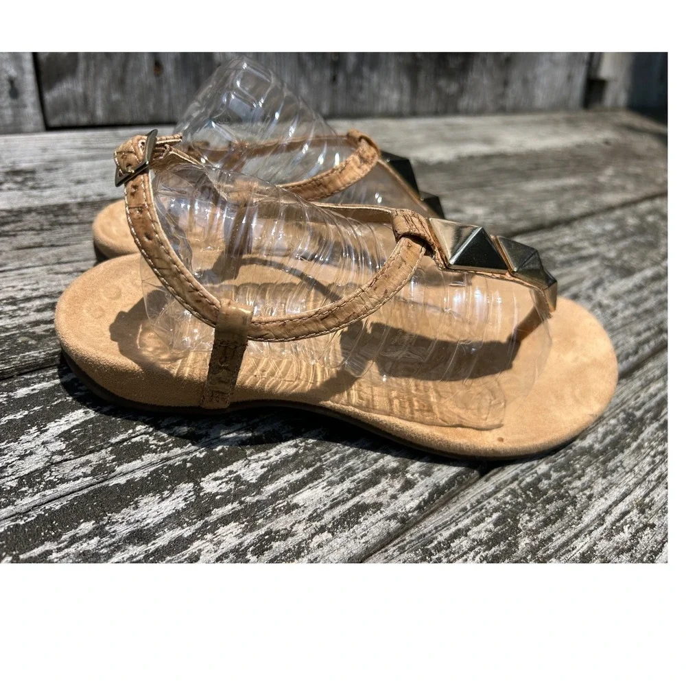 Vionic Monala Cork Studded Slingback Sandals Tan Gold Pyramid Thong Womens 7