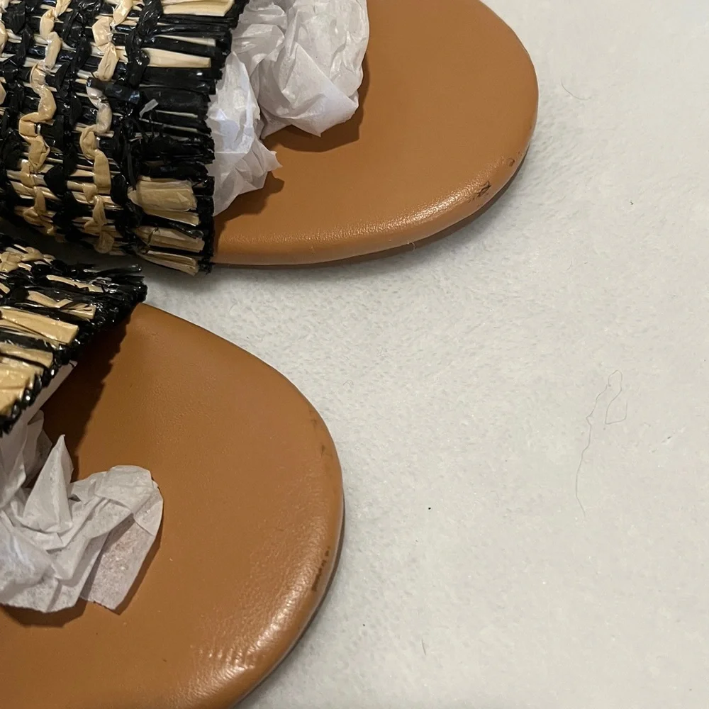 J Crew size 7 Raffia woven black and cream slide sandals