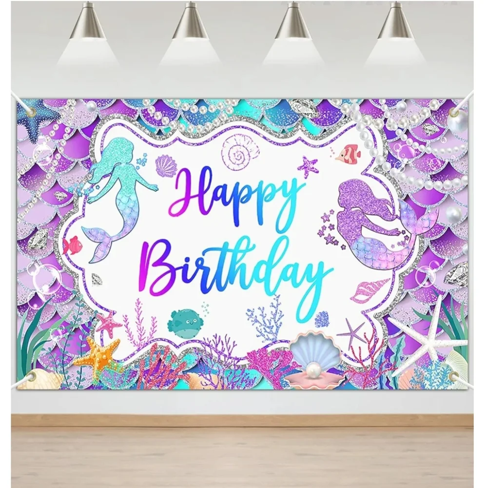 Mermaid Birthday Backdrop 6 X 3.6 Ft