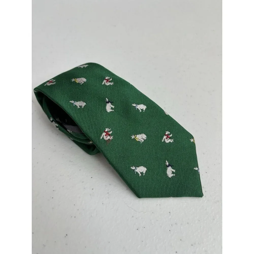 Club Room Boy's 100%‎ Silk Green Polar Bear Zipper Adjustable Necktie