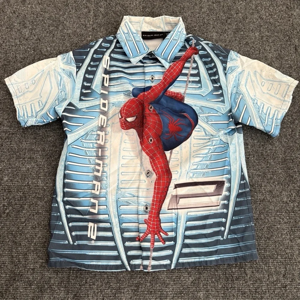 Vintage Y2K Marvel Spiderman 2 Movie Promo Sz 5-6 All Over Print Button Up Shirt
