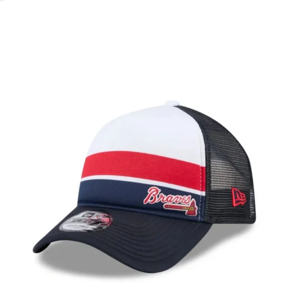 Atlanta Braves 'Summer Essential' A-Frame‎ blue white red stripe trucker hat new