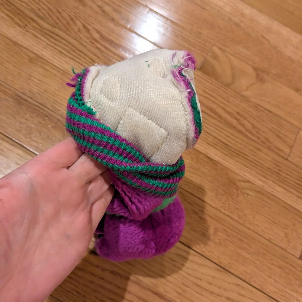 Barney The Dinosaur 1993 Purple and Green Plush Slippers  11-12 XL