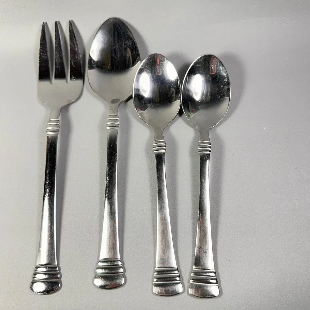 Cambridge Axis Stainless‎ Flatware 4 Pc Set Serving Fork Spoon Tablespoons China