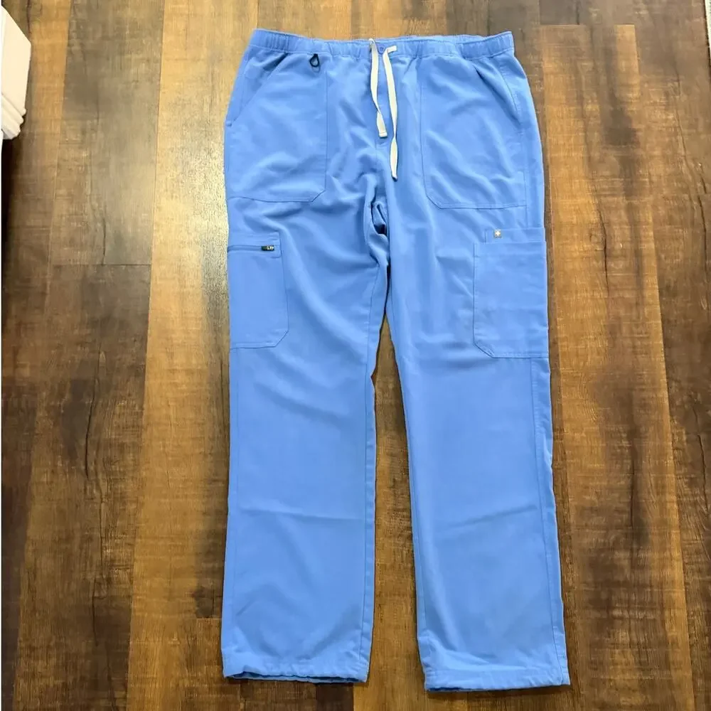 FIGS Cairo Cargo Scrub Pants Ceil Blue Technical Collection Zip Fly Size XXL