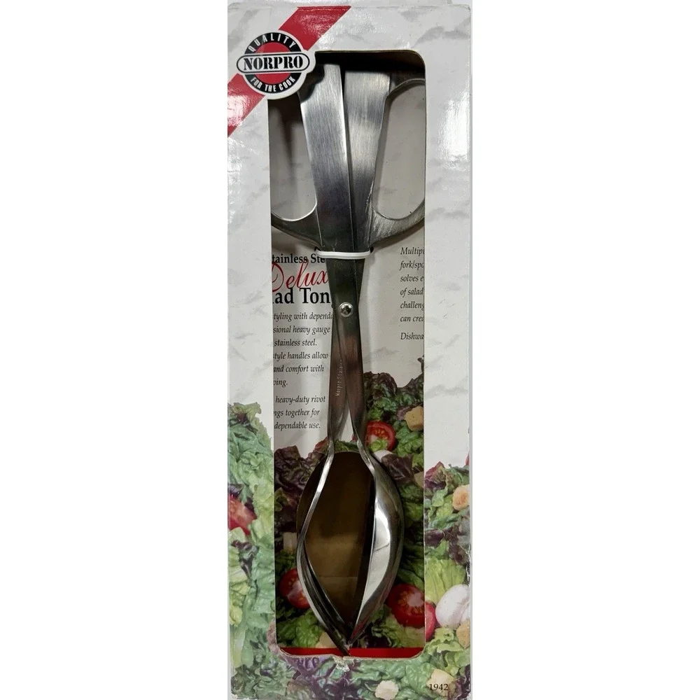 Norpro 1942 Stainless Steel Deluxe Salad Tongs Serving Utensil NIB‎ 10.25