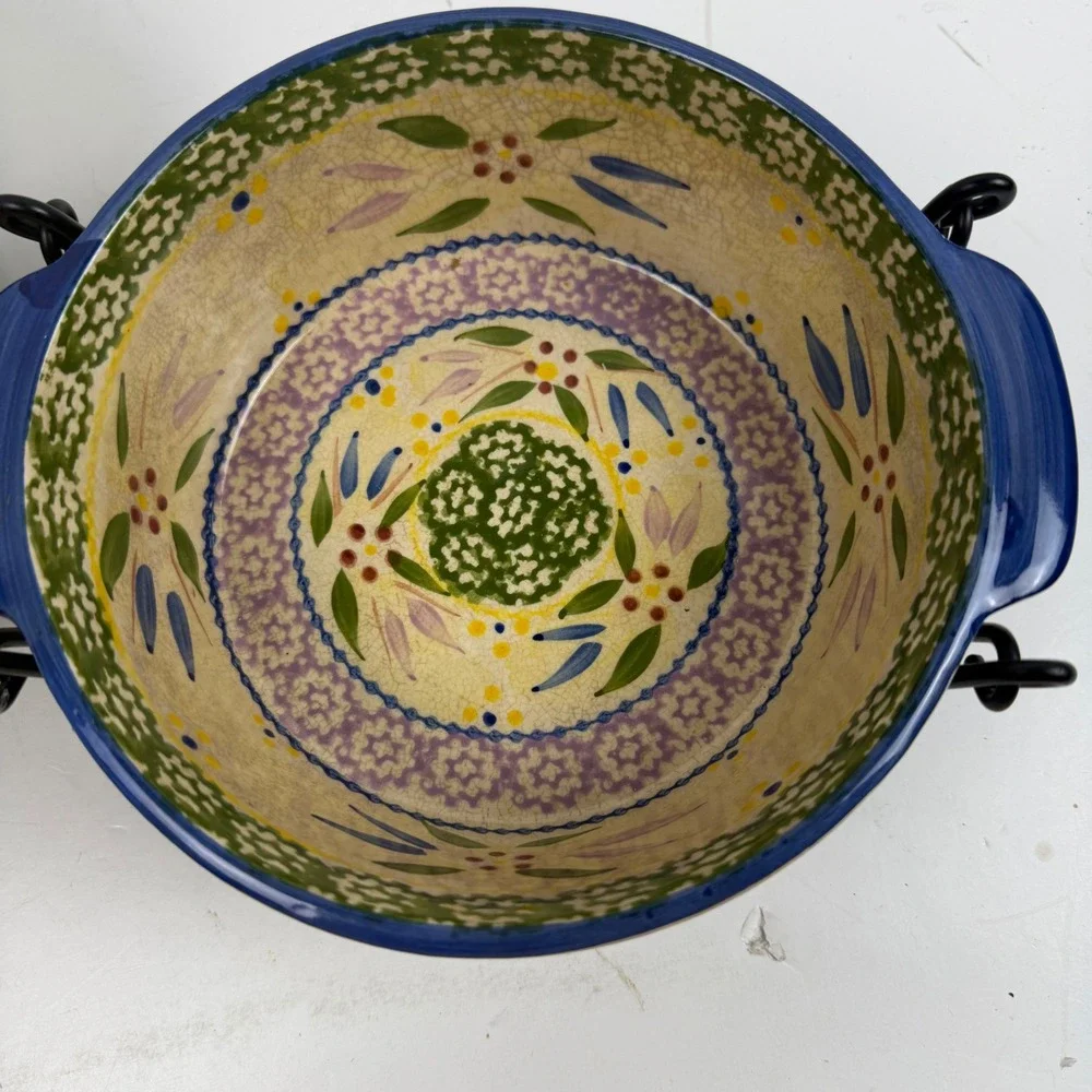 Temp-tations Old World Blue Ceramic Round Baker Set 1QT 2QT with Wire Racks