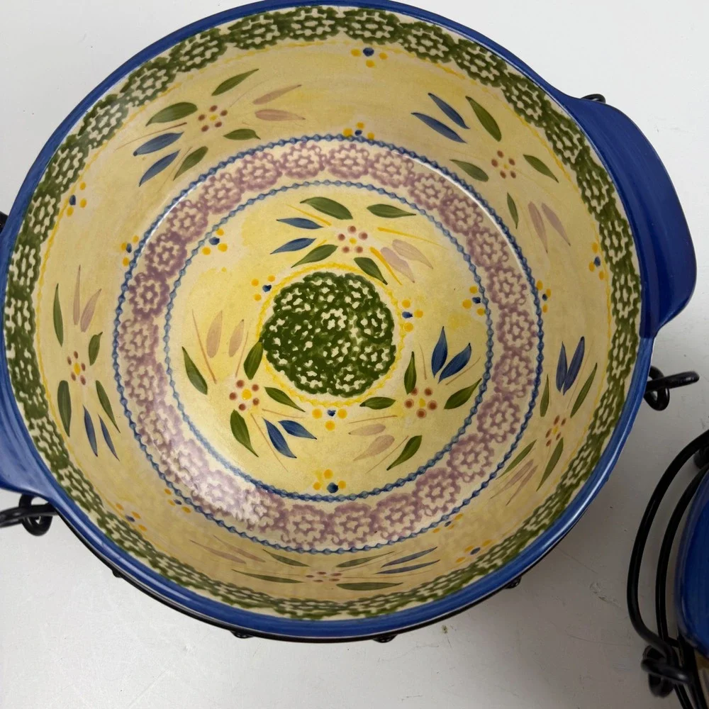 Temp-tations Old World Blue Ceramic Round Baker Set 1QT 2QT with Wire Racks