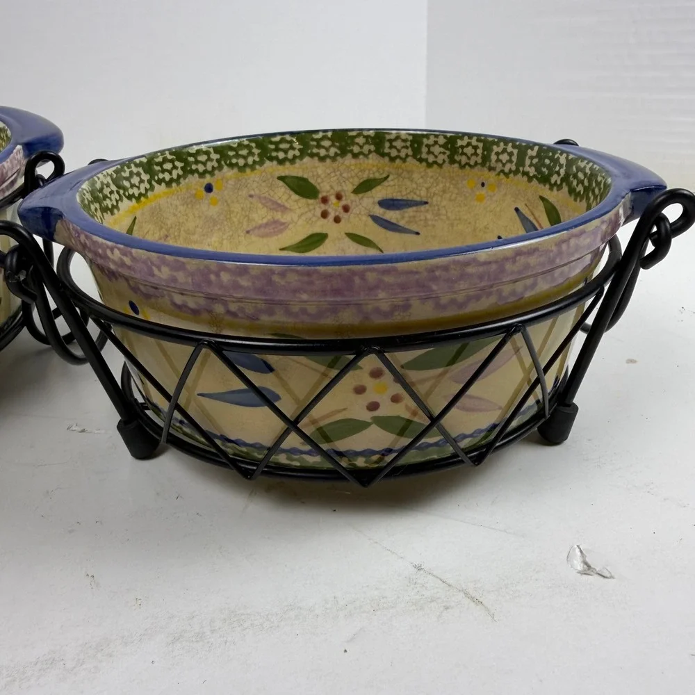 Temp-tations Old World Blue Ceramic Round Baker Set 1QT 2QT with Wire Racks