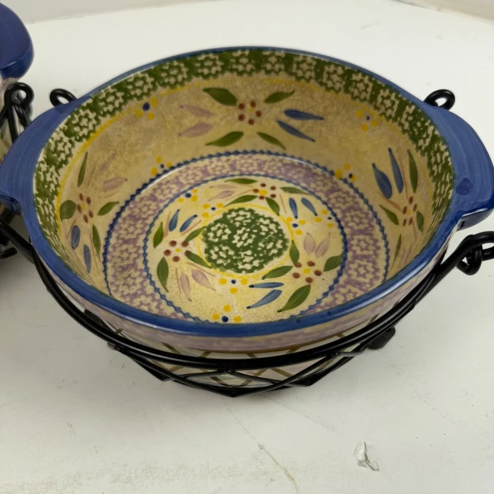 Temp-tations Old World Blue Ceramic Round Baker Set 1QT 2QT with Wire Racks