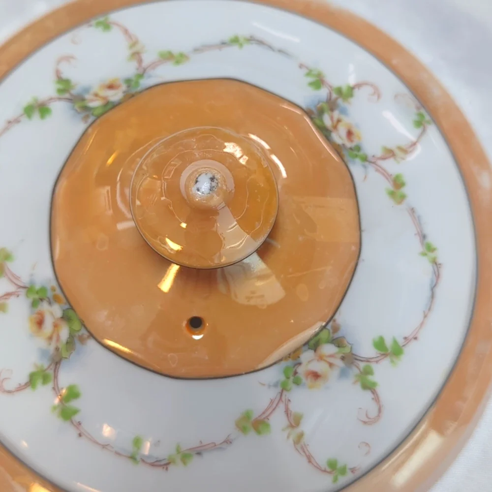 Royal Rochester Fraunfelter China Orange Lusterware Floral Covered Casserole SEE