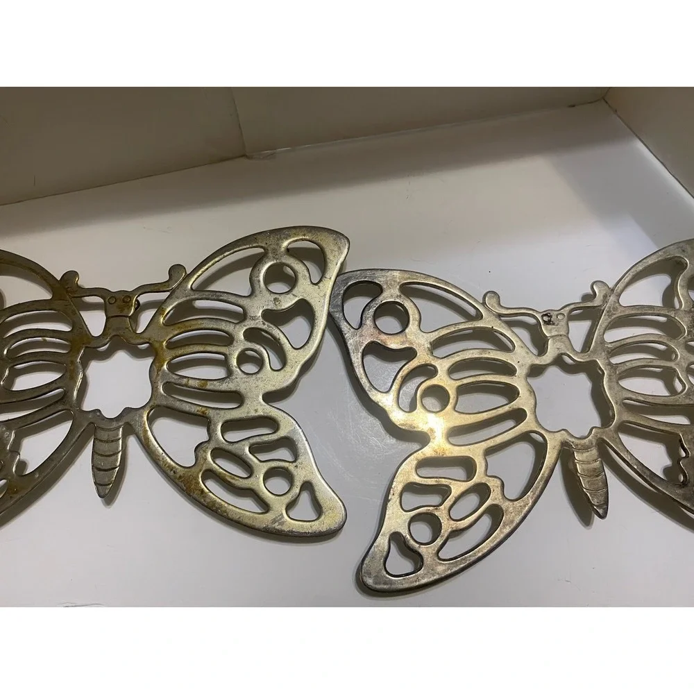 Leonard Silverplate Butterfly Trivet Italy Vintage Mid Century MCM (2/1 pair)