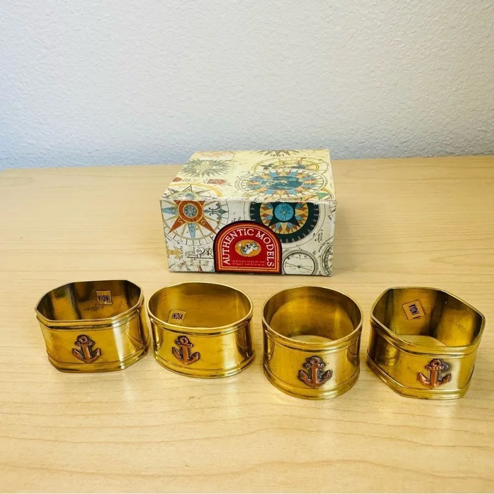 Brass Nautical Napkin Holders Vintage Anchor Set‎ of 4