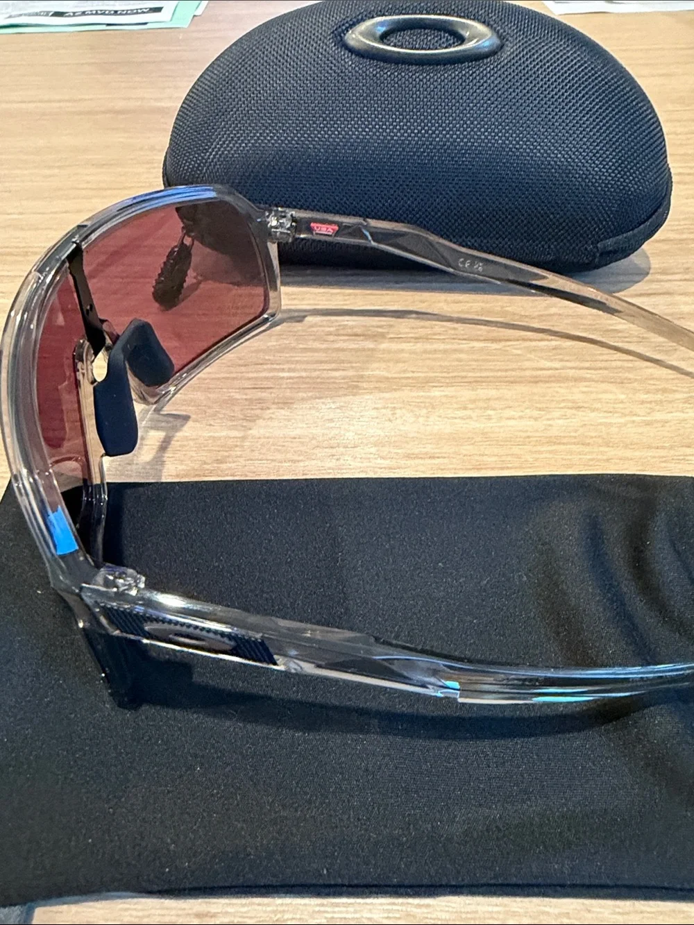 Oakley Clear Frame Sutro Glasses with Black Mirrored Lens and Black Case