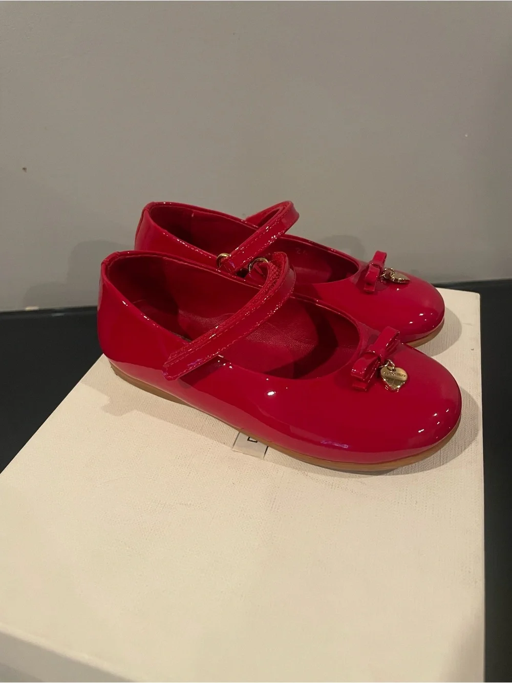 Dolce & Gabbana Red Patent Mary Jane Shoes with Bow and Heart Charm