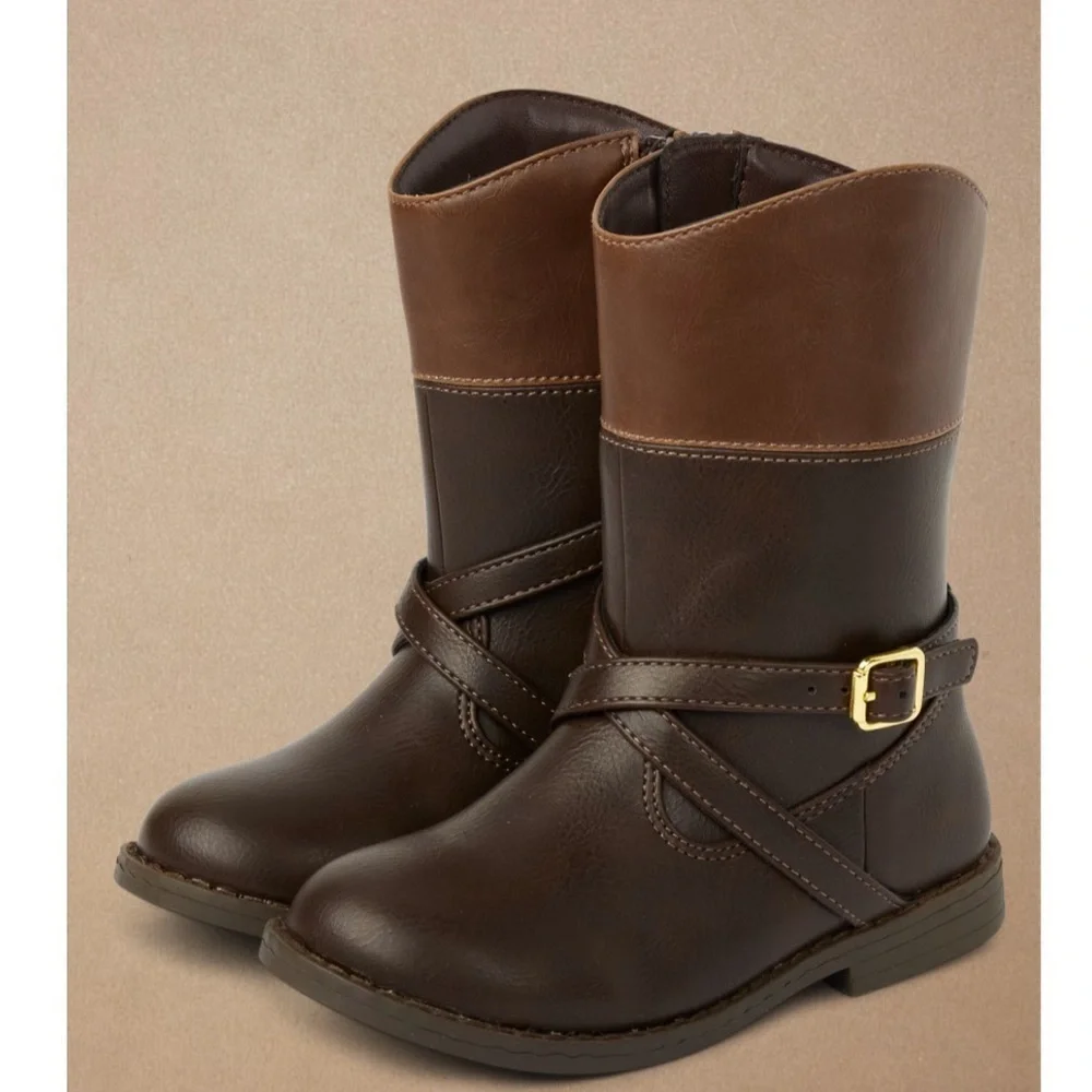 Gymboree brown tall faux leather boots fall zipper size 6 toddler baby new