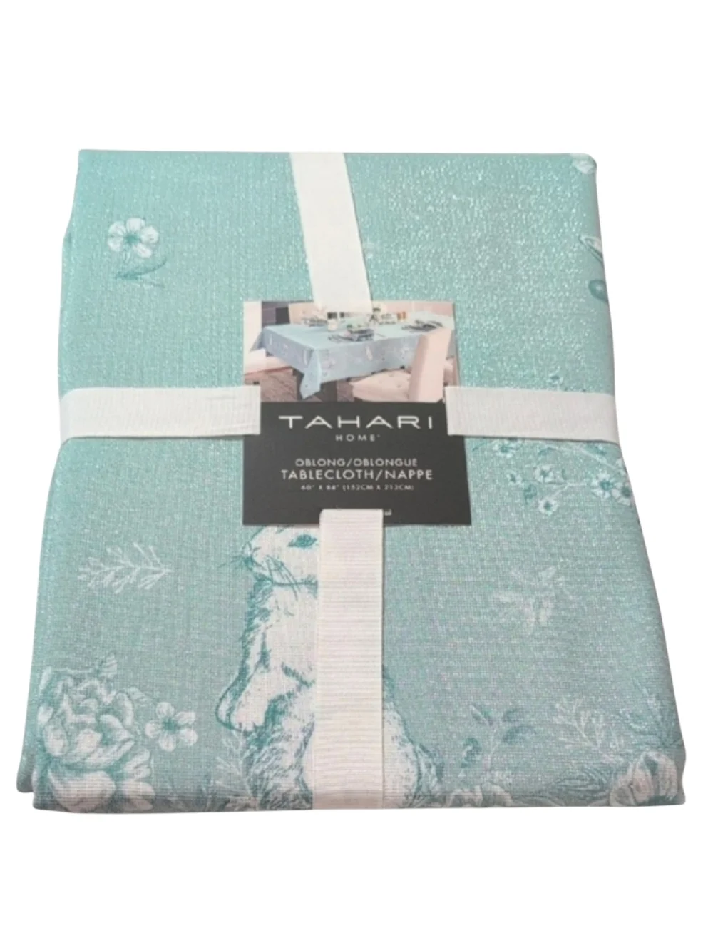 Tahari Home Shimmery Light Blue Easter Tablecloth