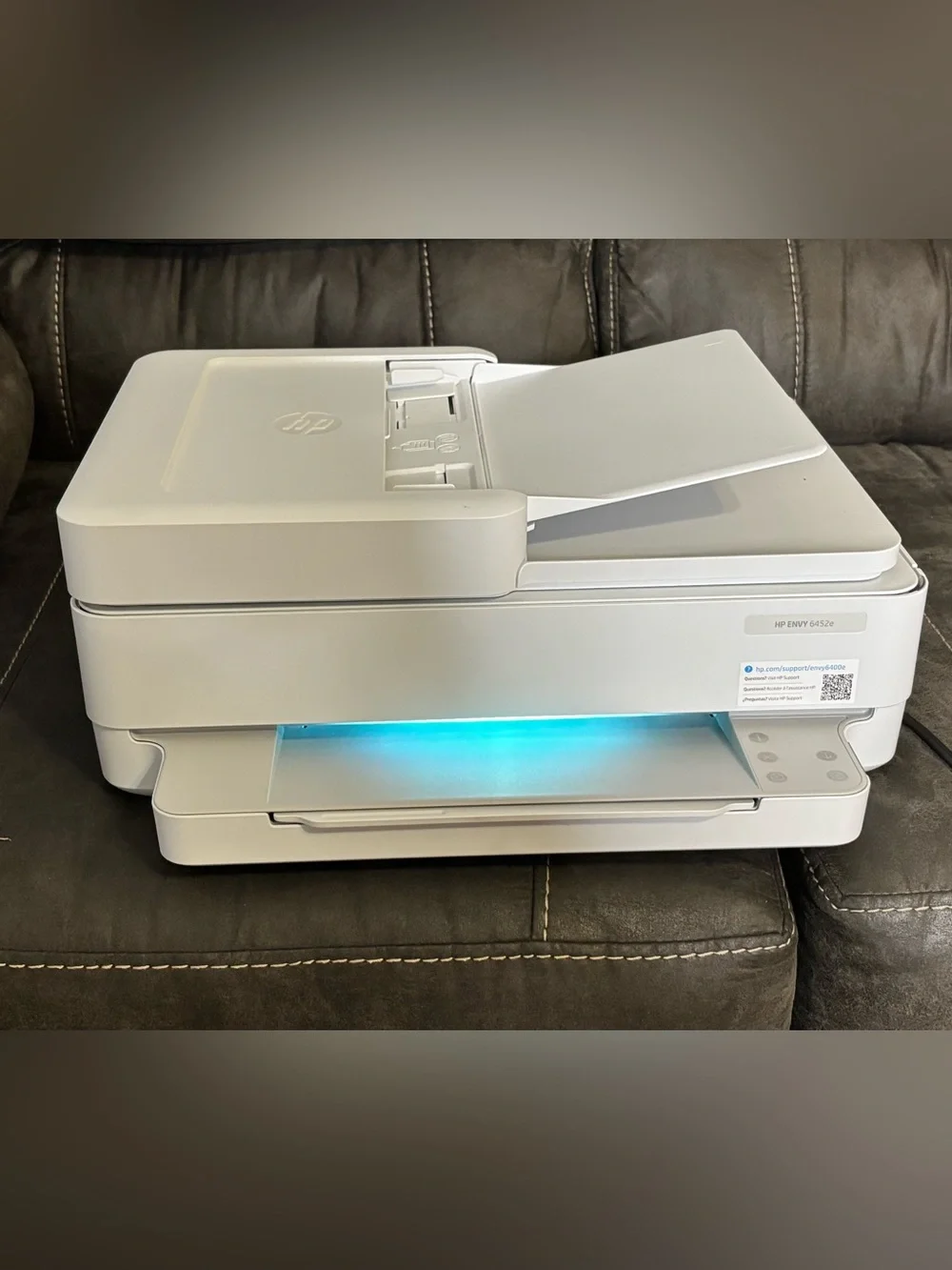 HP ENVY 6452e Printer in Light Gray with Blue Accent