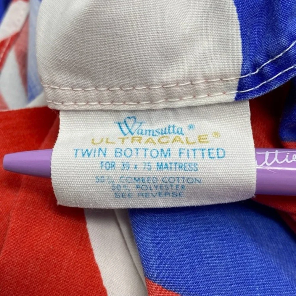 Vtg 70s Wamsutta Disney Mickey Mouse Twin‎ Sheet SET Bunk Beds Red White Blue