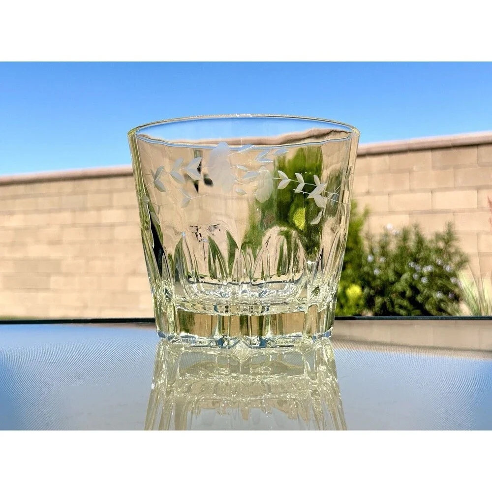 Vintage Princess House Heritage Crystal Ice Bucket Etched Floral Glass 5.5”