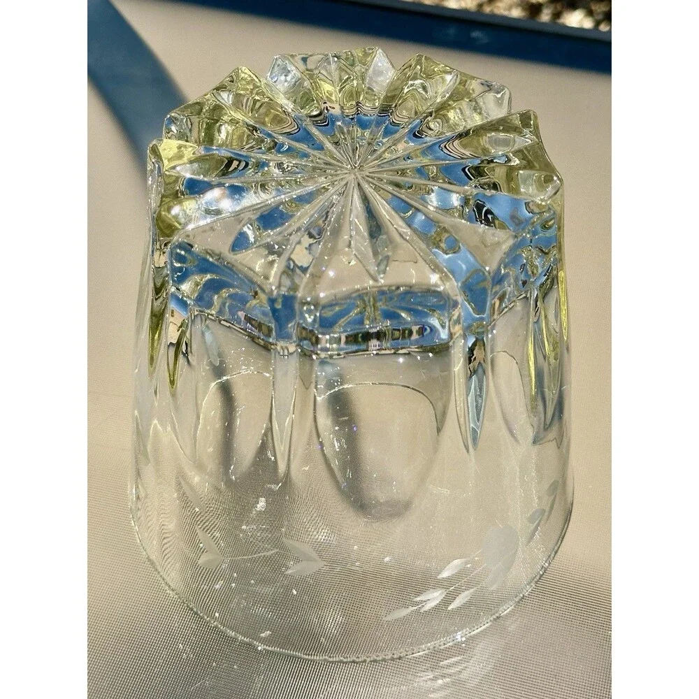 Vintage Princess House Heritage Crystal Ice Bucket Etched Floral Glass 5.5”