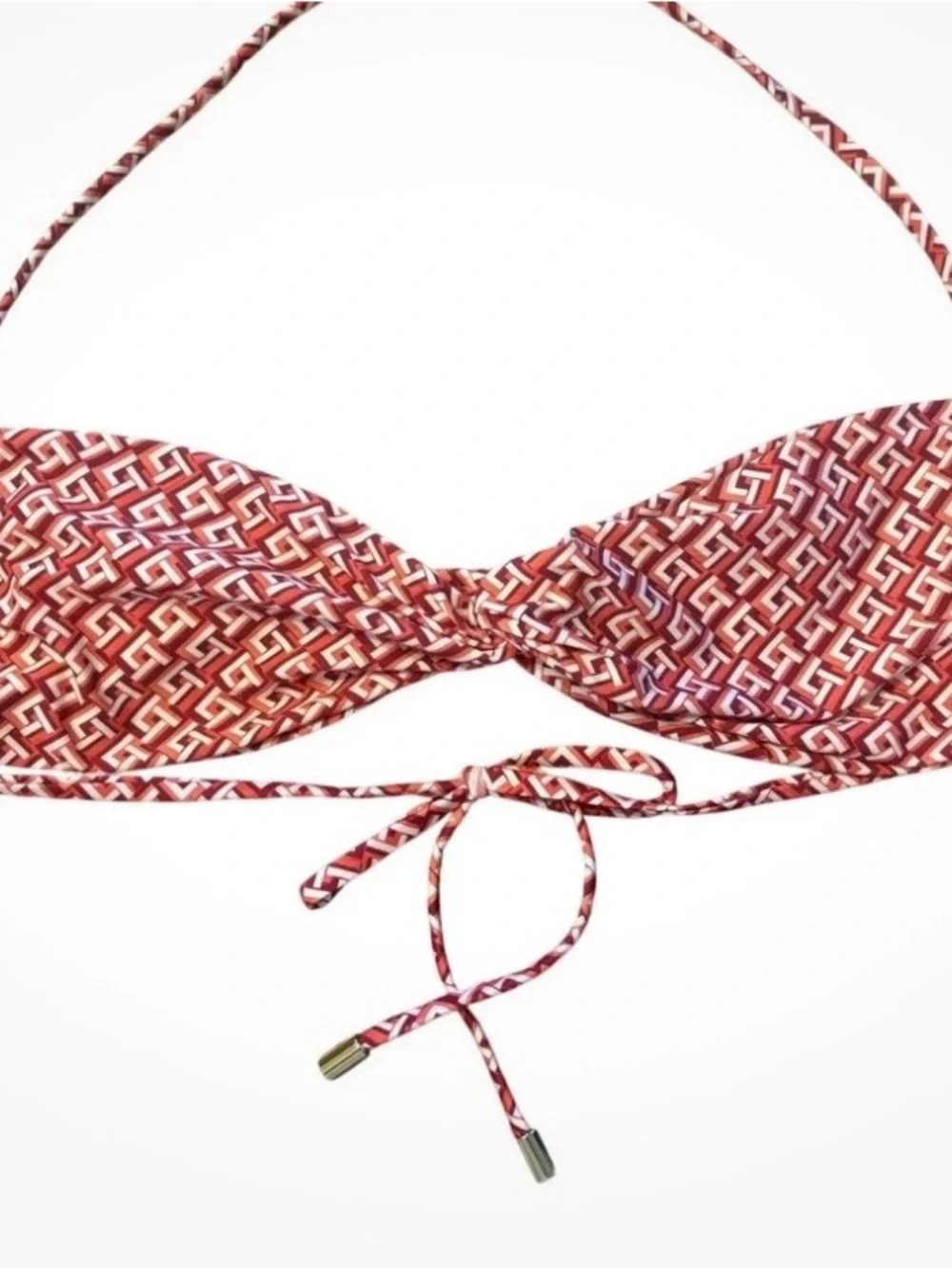 Monday Swimwear | Tamarama Bandeau Top, Red Lattice Geo, Size V (XL) - NWT
