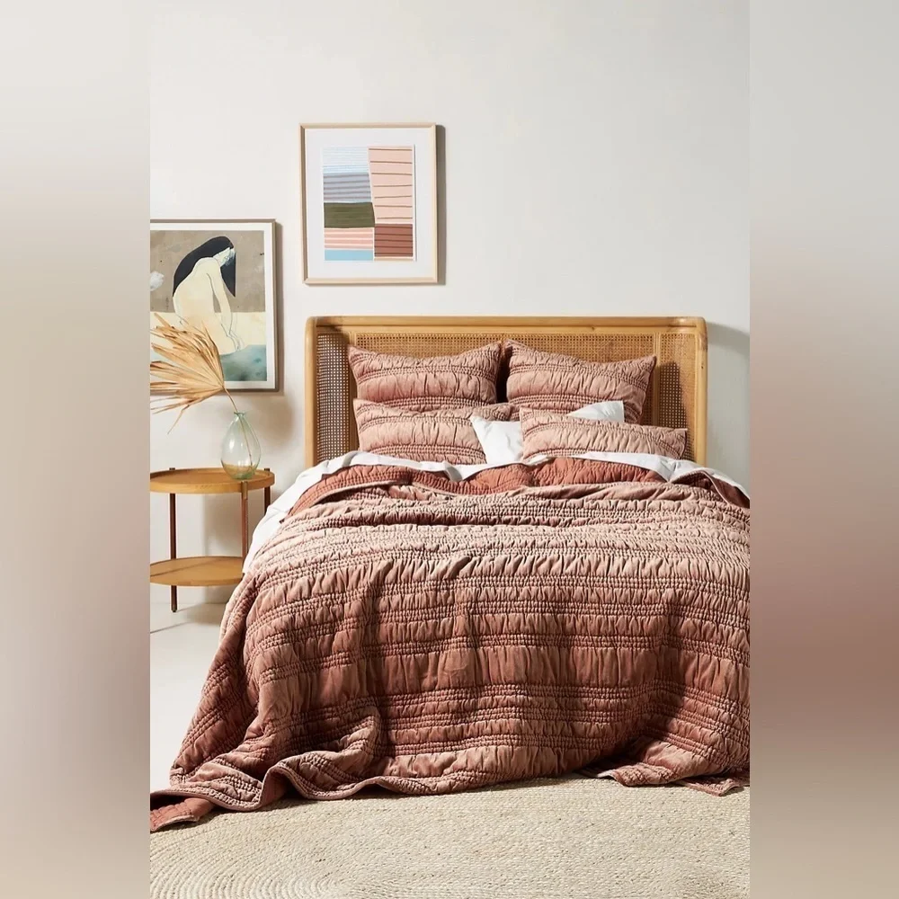 Anthropologie Lustered Velvet Alastair Peach Quilt NWT