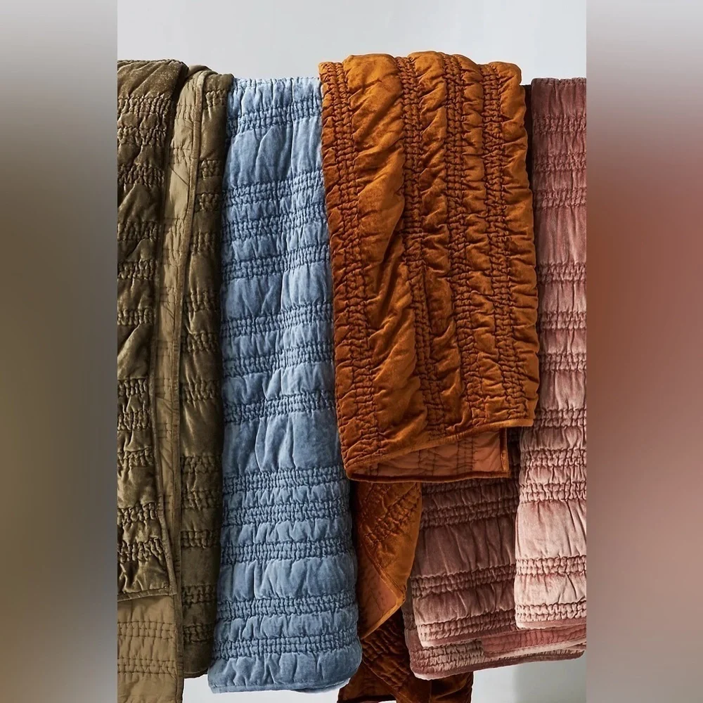 Anthropologie Lustered Velvet Alastair Peach Quilt NWT