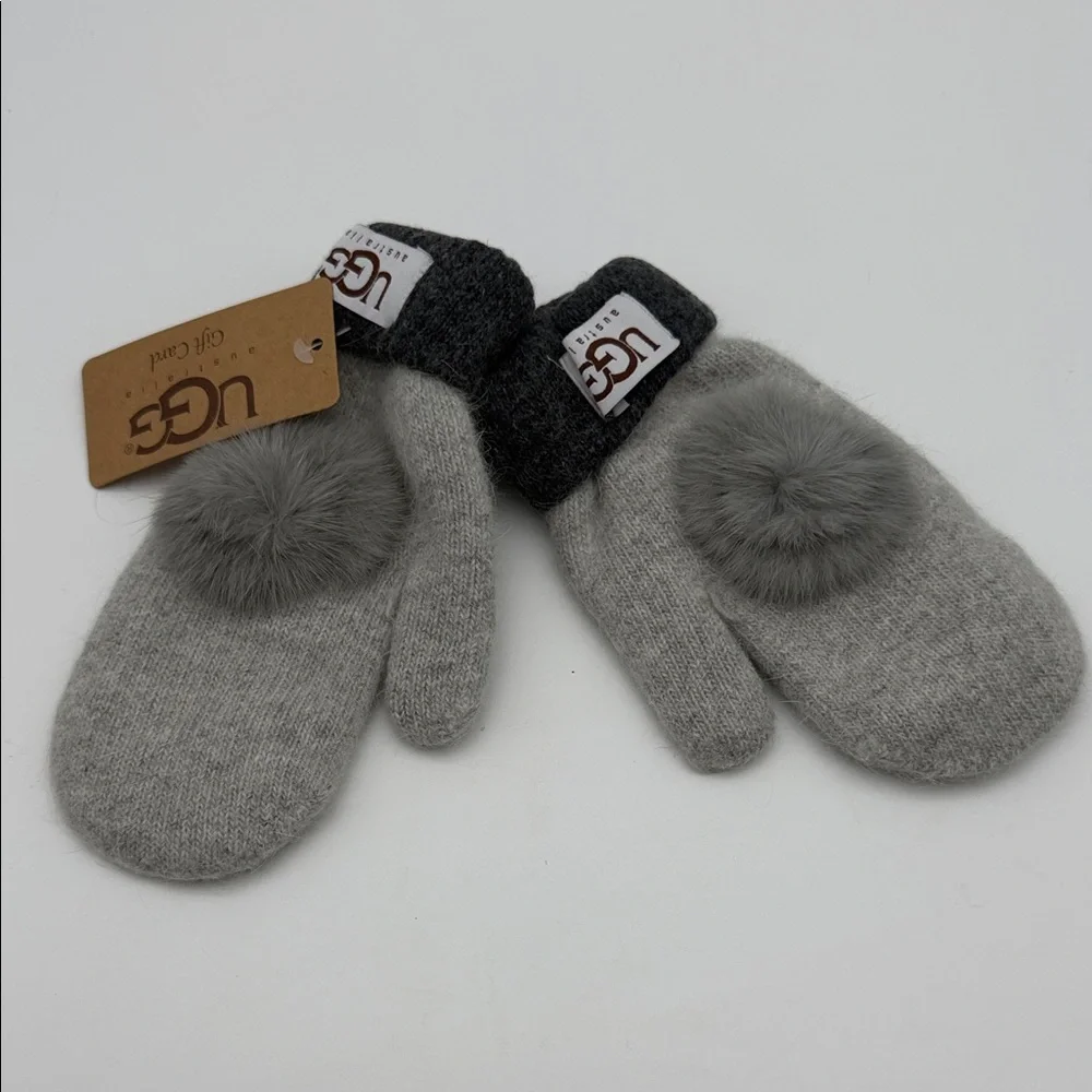UGG Mittens in Charcoal and Light Gray with‎ Pom Pom