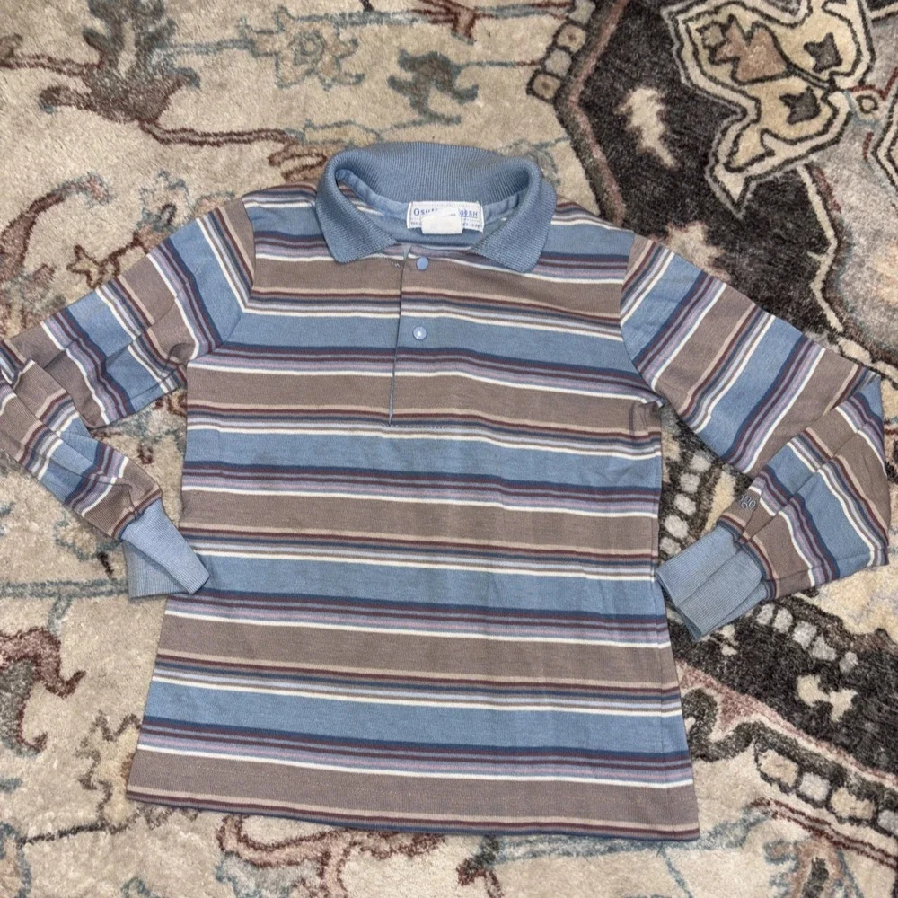 Vintage OshKosh BGosh Blue  Striped‎ Long Sleeve Shirt 6 made In USA