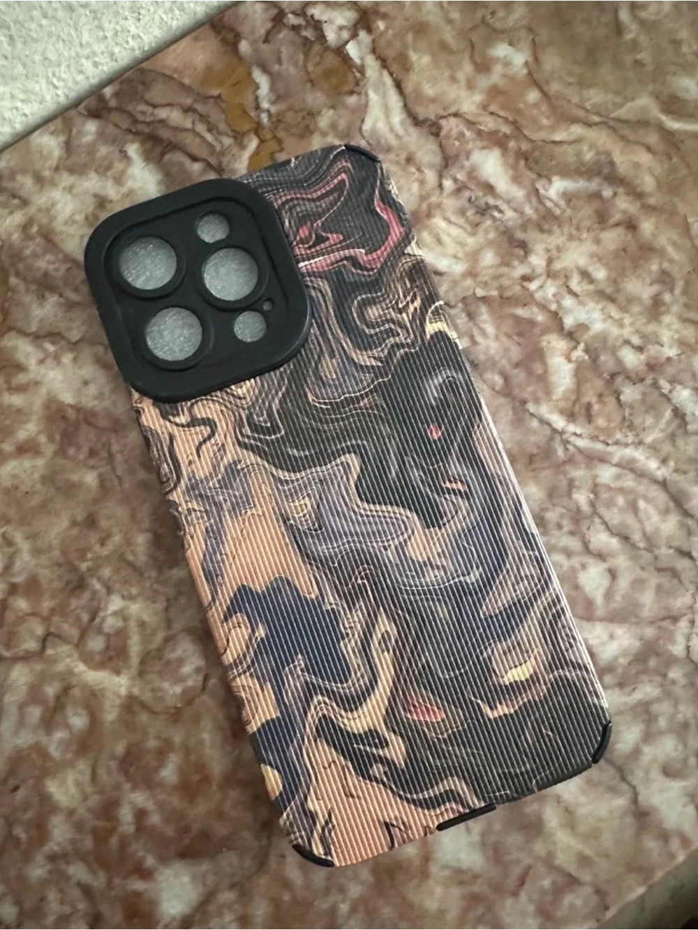 Stylish Black and Tan Marble-Pattern Phone Case