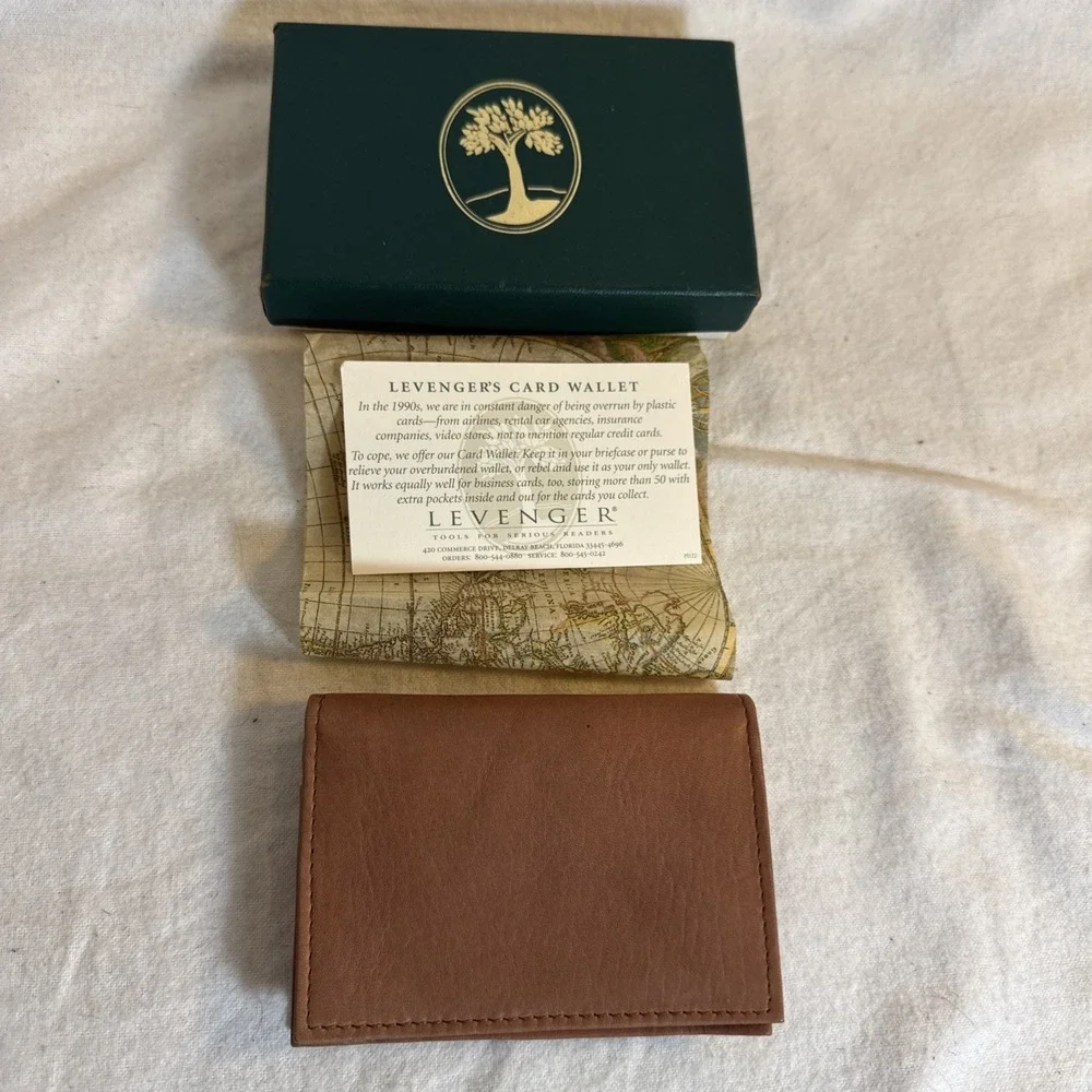 Levenger Pebbled Saddle Brown Fine Leather ID Credit Card Wallet NEW‎ In Box