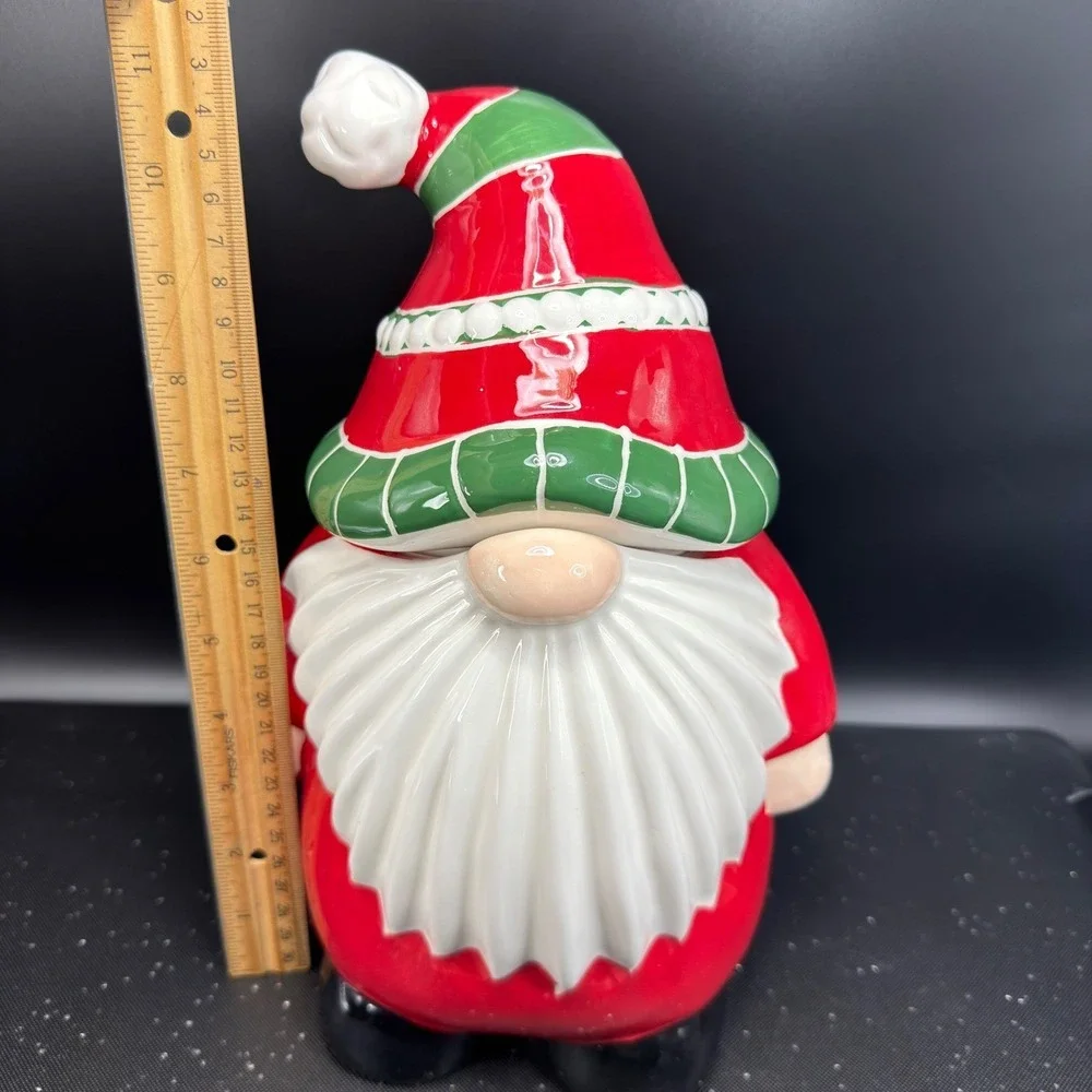 Pier 1 Imports Christmas Gnome Cookie Jar Container Dolomite‎ Holiday 11inch NEW