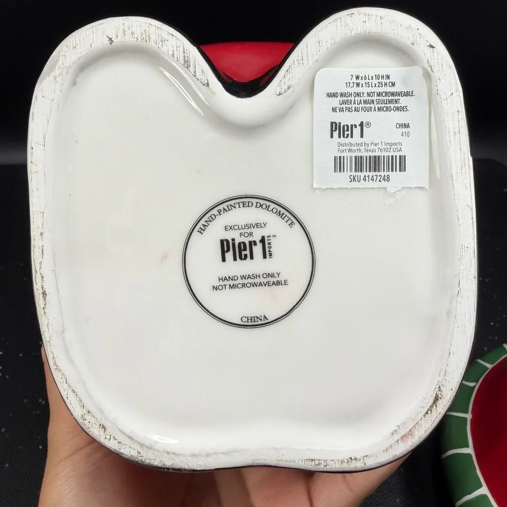 Pier 1 Imports Christmas Gnome Cookie Jar Container Dolomite‎ Holiday 11inch NEW