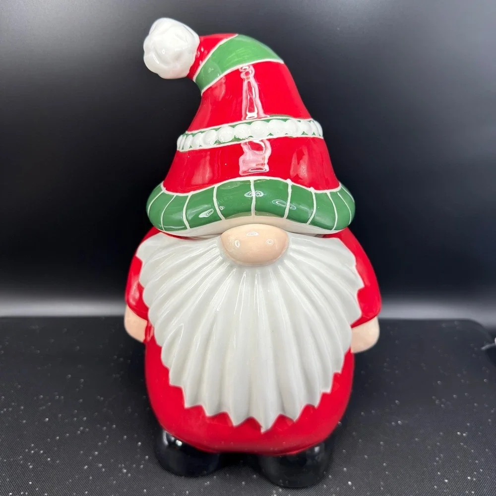 Pier 1 Imports Christmas Gnome Cookie Jar Container Dolomite‎ Holiday 11inch NEW