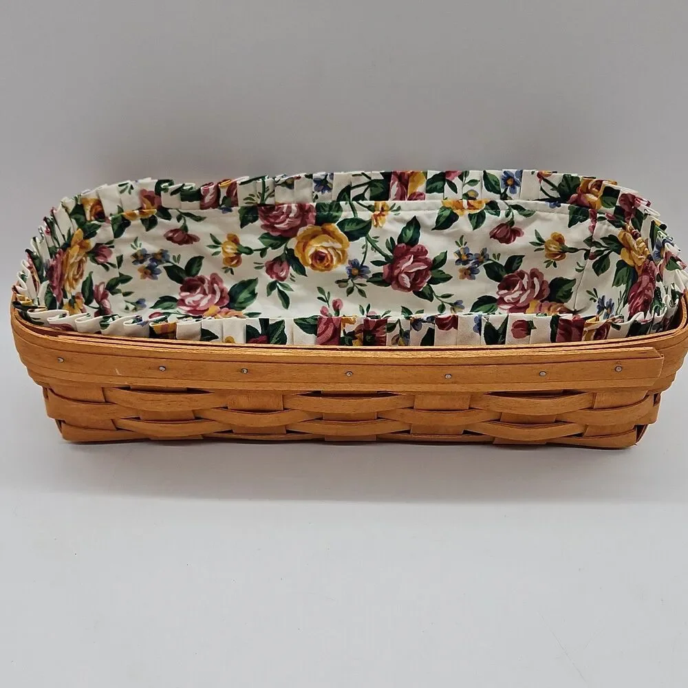 Longaberger Rectangle Basket 14” with Floral Liner 1995