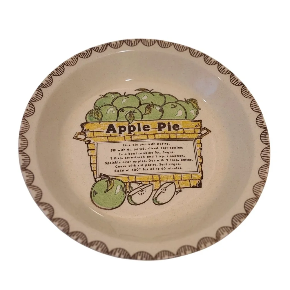 Vintage Ceramic Apple Pie Recipe Baking Dish Plate 10.25
