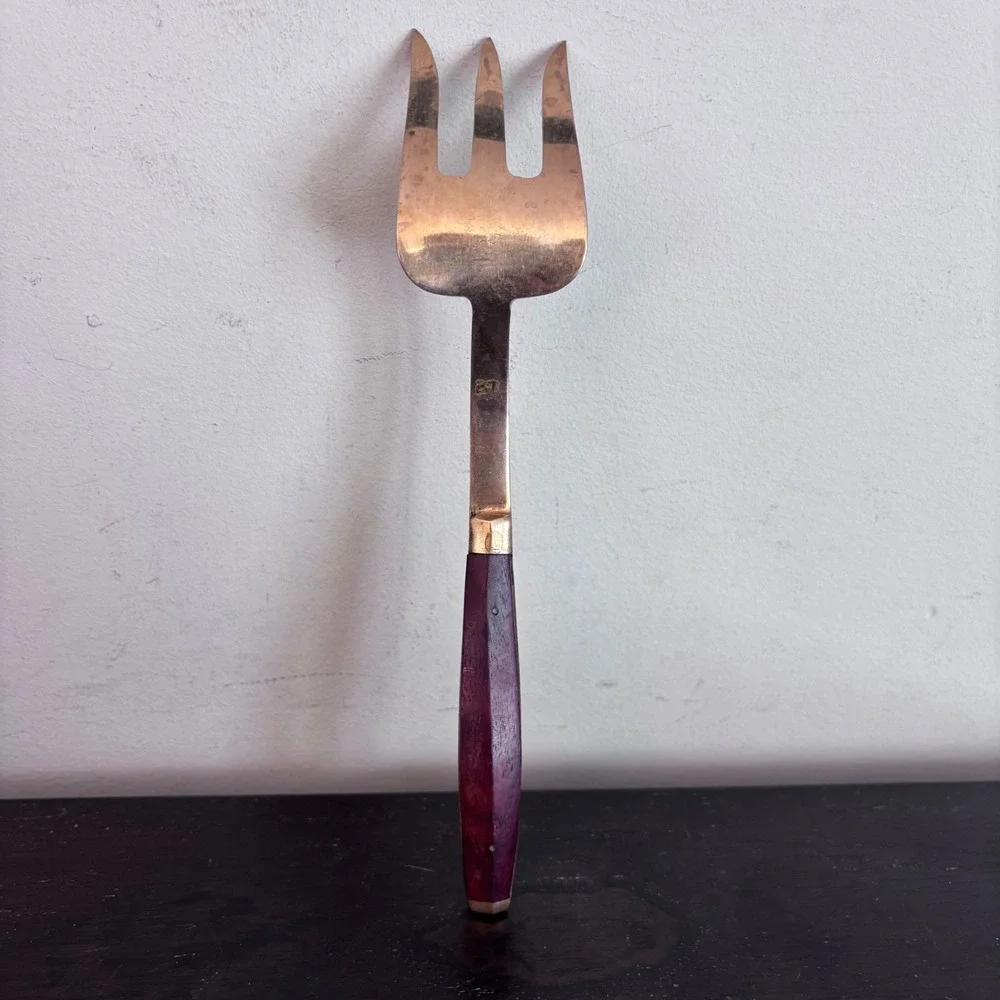Vintage Brass‎ and Rosewood Salad Serving Set | Spoon and Fork | MCM