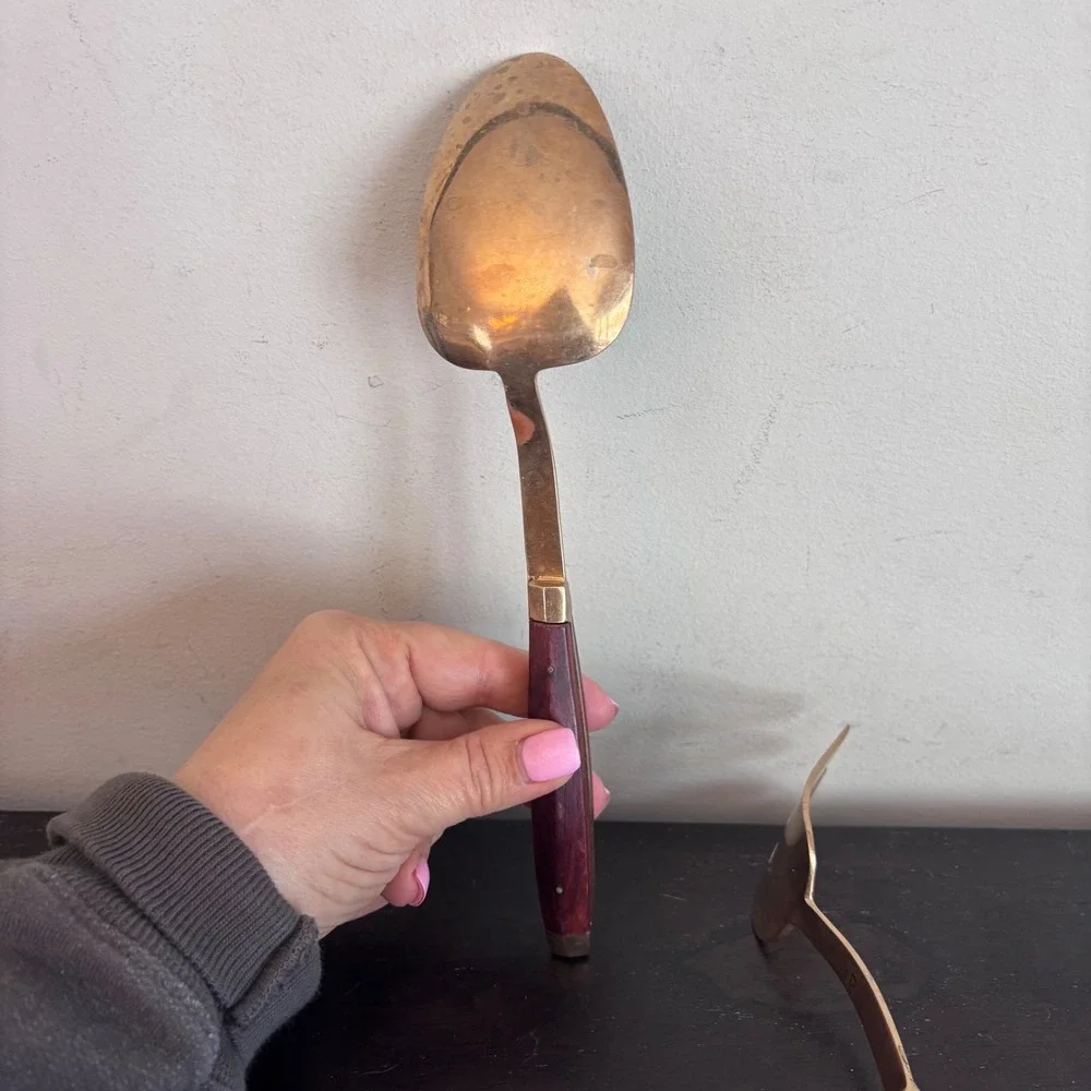 Vintage Brass‎ and Rosewood Salad Serving Set | Spoon and Fork | MCM
