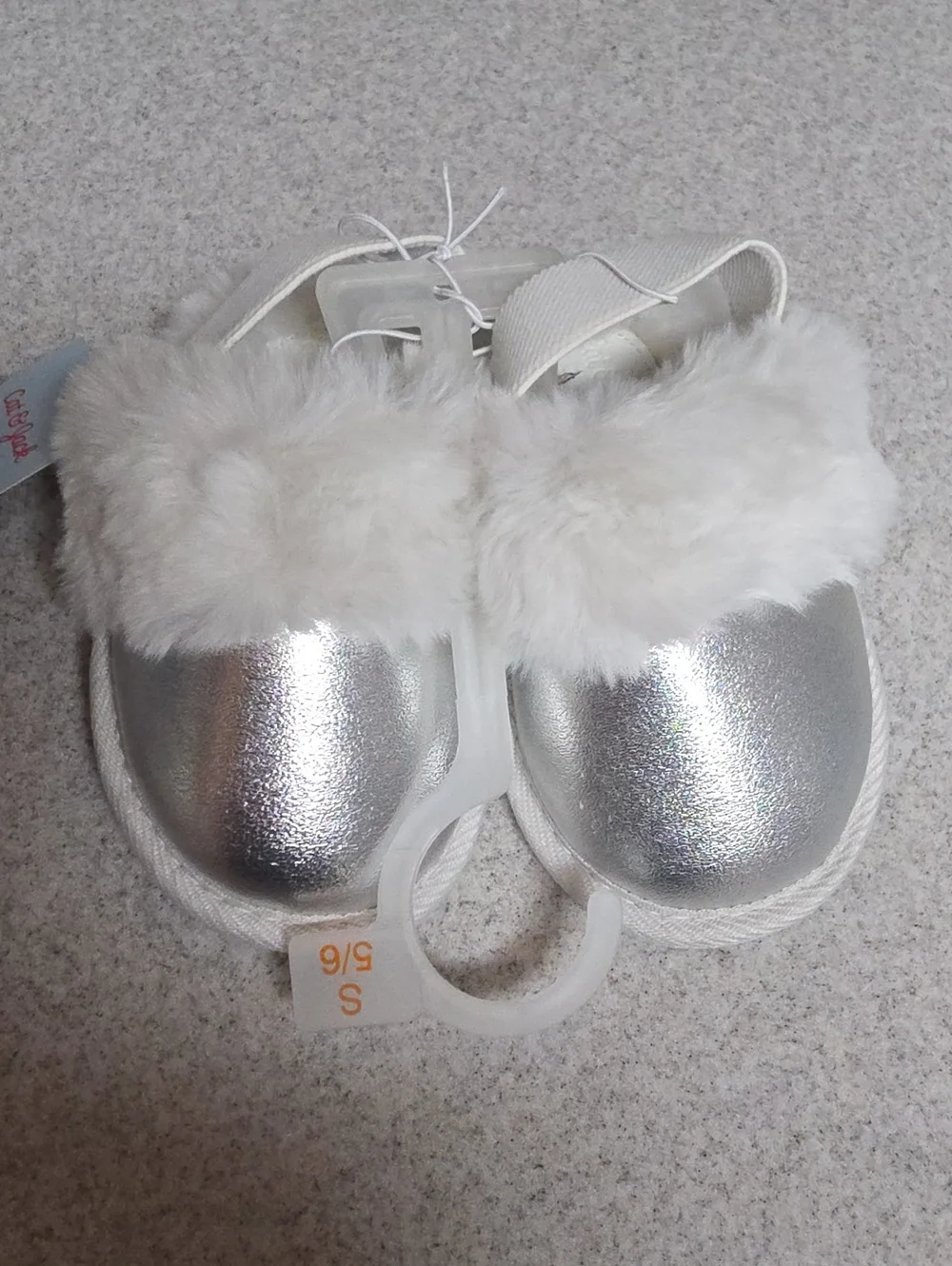 Silver Faux Fur Baby Slippers by