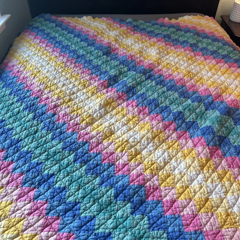 Prarie Point Rainbow Quilt Handmade Patchwork Stair Step 70